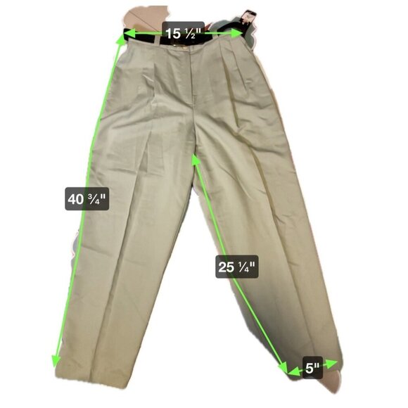Dyanna B NWT Sage Green Pleated Pants Black Belt Sz 14 - Picture 7 of 7